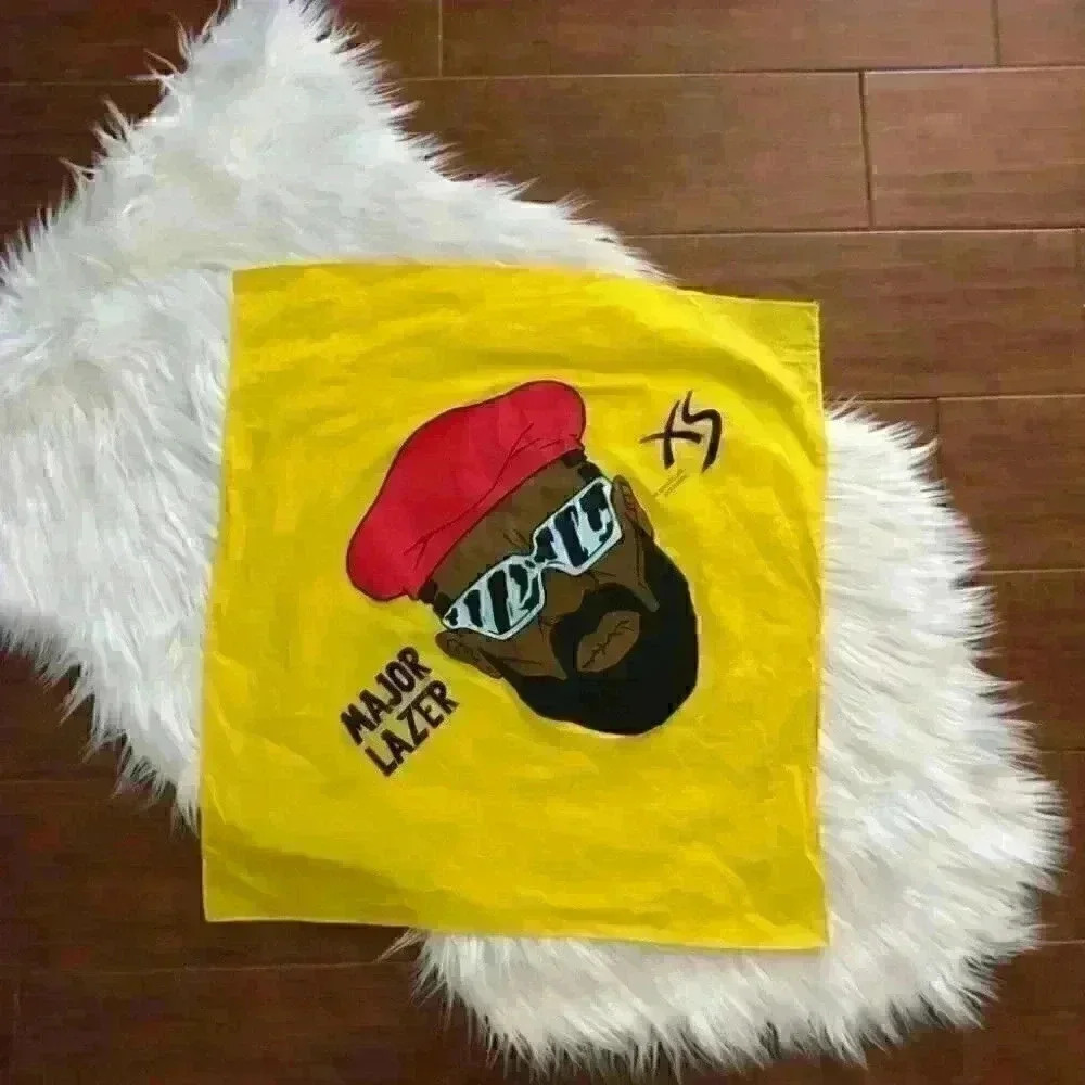 VTG Major Lazer XS night club yellow bandana with man and beret - Picture 2 of 5